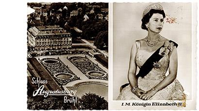 Brühler Postkarte aus Anlass des besuches von Queen Elizabeth II. in Brühl